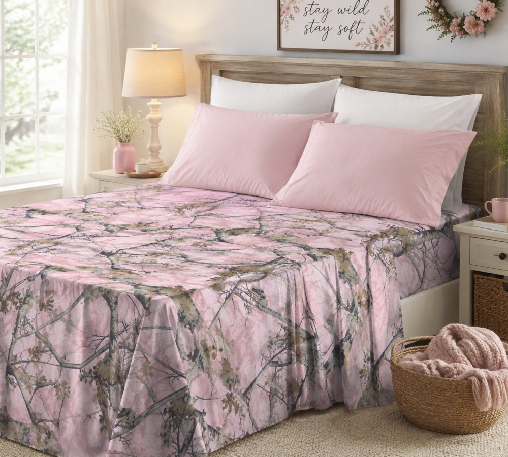 Deborah Connolly Designs Queen Flat Sheet Only Pink Camo 100% Microfiber